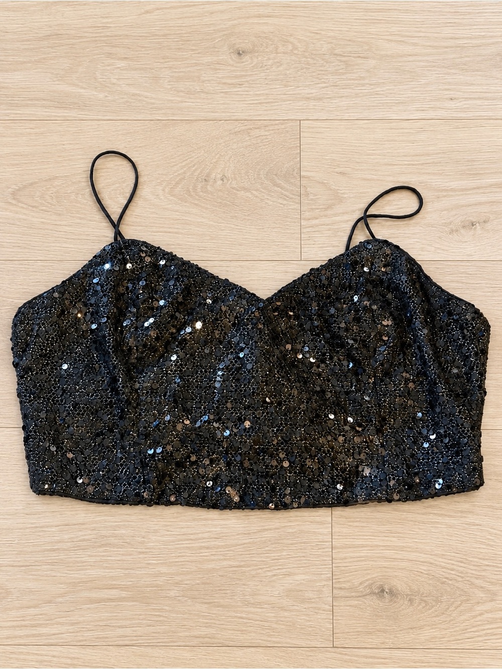 Lulus Black Sequin Bustier Crop Top – Size XXL